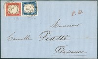 Antichi Stati Italiani - Sardegna - Lettera affrancata con 40 cent vermiglio scuro (16b)