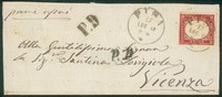 Antichi Stati Italiani - Sardegna - Bustina affrancata con 40 cent rosa vermiglio (16F)