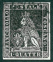 Antichi Stati Italiani - Toscana - 1851 - 1 quattrino nero su azzurro (1a)