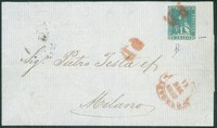 Antichi Stati Italiani - Toscana - 6 crazie azzurro cupo (15b) annullato con PD (rosso)