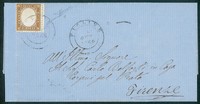 Regno - Vittorio Emanuele II - Lettera affrancata con 10 cent bistro giallastro (1)