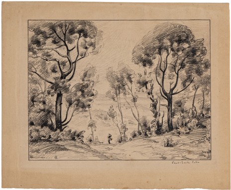 COLIN PAUL EMILE - Paysage avec un promeneur au milieu de grands arbres