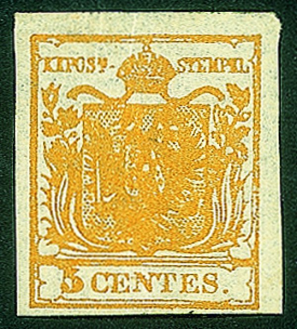 Antichi Stati Italiani - Lombardo Veneto - 1850 c.5 arancio carico (1i) nuovo con gomma originale