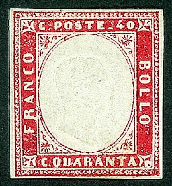 Antichi Stati Italiani - Sardegna - 1855 - 40 cent vermiglio (16a)