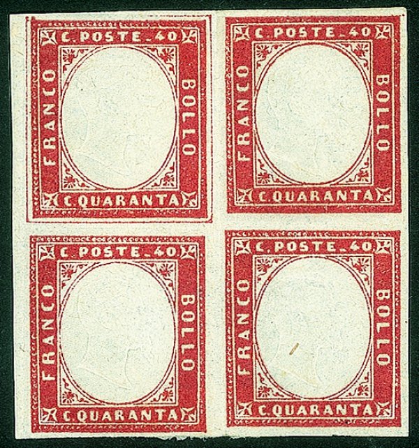 Antichi Stati Italiani - Sardegna - 1859 - Quartina del 40 cent rosso mattone (16B)