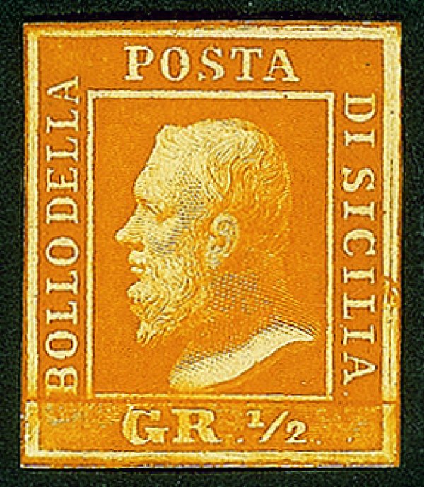 Antichi Stati Italiani - Sicilia - 1859 - 1/2 grano arancio II tavola (2a) carta di Napoli