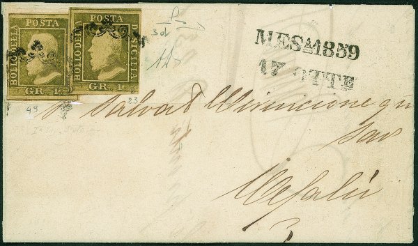 Antichi Stati Italiani - Sicilia - Lettera da Messina a Cefalù 17 ottobre 1859