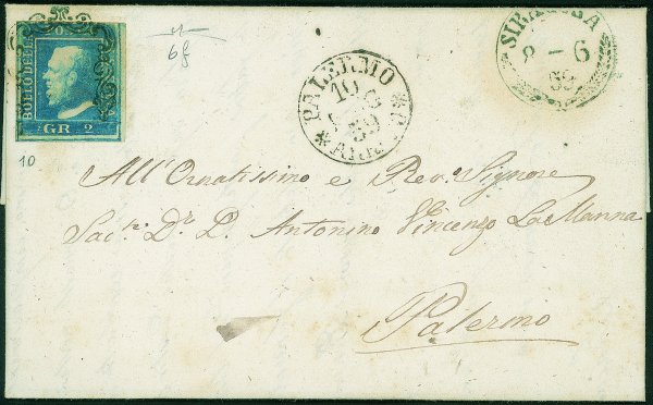 Antichi Stati Italiani - Sicilia - Lettera da Siracusa a Palermo 10 maggio 1859