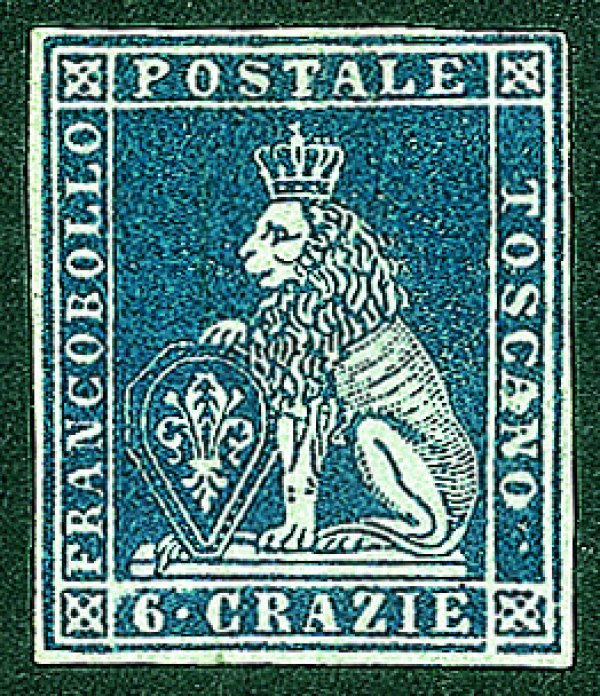 Antichi Stati Italiani - Toscana - 1851 cr.6 indaco su azzurro (7a)