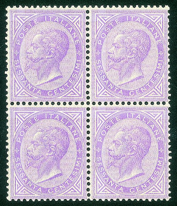 Regno - Vittorio Emanuele II - 1863 - Quartina del 60 cent lilla pallido (L21)