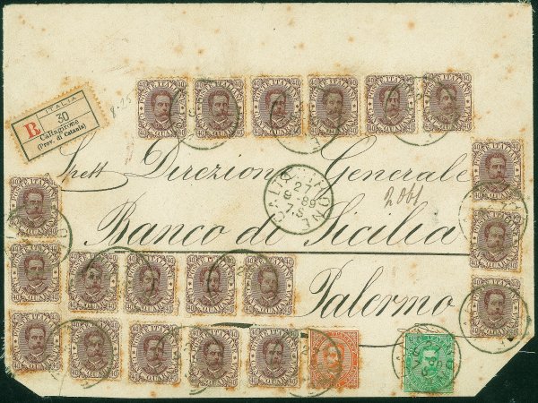 Regno - Umberto I - Frontespizio di raccomandata quaranta porti per l'interno