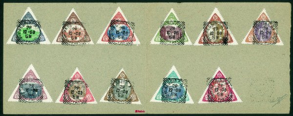 Regno - Vittorio Emanuele III - 1908 - Emissione Privata di Beneficenza per il terremoto di Messina e Reggio Calabria - piccola collezione di 6 valori in fogli di 50 + una quartina e singolo 20 pfennig alto valore Germania + cartoncino con serie completa
