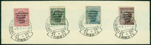 Regno - Vittorio Emanuele III - 1922 - Frammento con la serie completa del Congresso Filatelico (123/126)