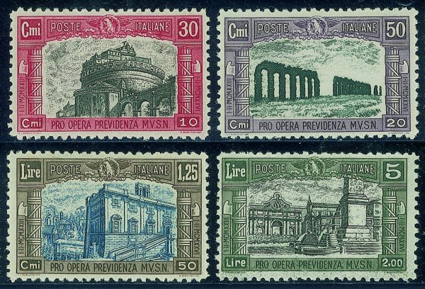 Regno - Vittorio Emanuele III - 1928 - Milizia con colori diversi (220A/223A) - emissione di 4 valori con colori cambiati in origine stampati per le Colonie ma non soprastampati