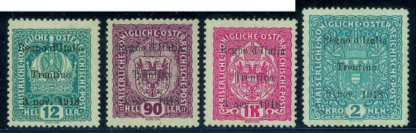 Occupazioni I guerra mondiale - Trentino-Alto Adige - 1918 - Primi 16 valori della serie (1/16) - nuovi con gomma originale - perfetti - cert. Raybaudi per il 5 14 e 16