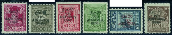 Colonie - Occupazione Tedesca dell'Egeo - 1943 - Pro Assistenza Egeo (118/125 + 3/4 Espressi) - emissione soprastampata completa