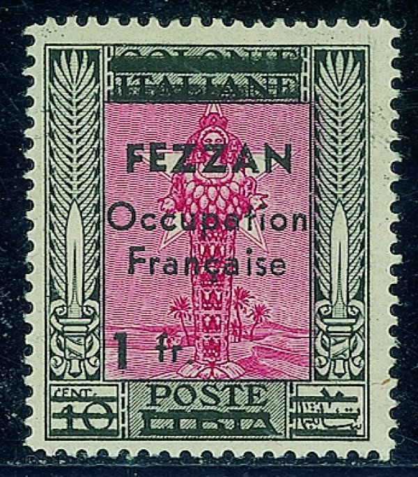 Occupazioni straniere delle colonie - Occupazione Francese - Fezzan - 1943 - Esemplare del 1 fr. su 10 cent Pittorica (3)