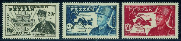 Occupazioni straniere delle colonie - Occupazione Francese - Fezzan - 1949 - I emissione per il Fezzan e poi Ghadames (16/26 + 41/48 + 5/6) - serie completa
