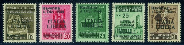 C.L.N. - Ravenna - 1944 - Soprastampati 'Ravenna Italia Libera' - serie completa