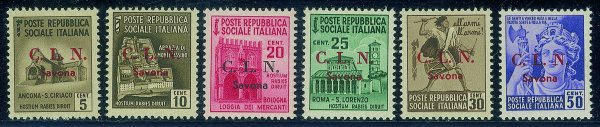 C.L.N. - Savona - 1945 - Monumenti Distrutti soprastampati (1/11) - serie completa