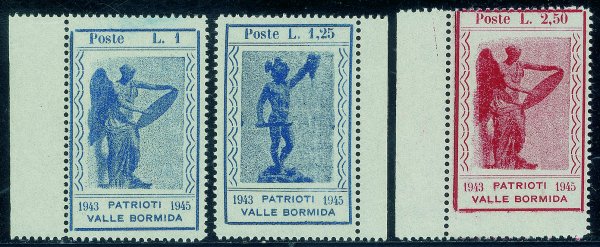 C.L.N. - Valle Bormida - 1945 - Perseo Vittoria Alata e Teseo (9/15 + 16/19) - due serie complete nuove una senza gomma come di consueto e una con gomma originale integra
