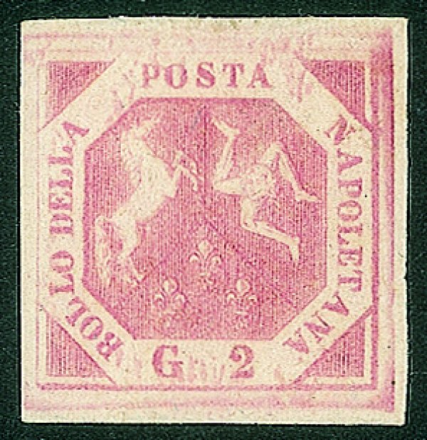 Antichi Stati Italiani - Napoli - 1858 - 2 grana rosa chiaro I Tavola (5) con buoni margini