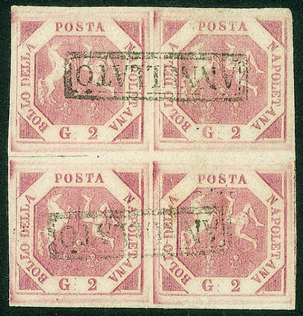 Antichi Stati Italiani - Napoli - 1858 - Quartina del 2 grana rosa chiaro I Tavola (5) usata