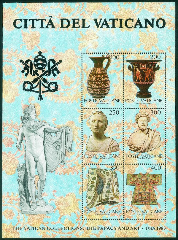Vaticano - 1983 - Foglietto Collezioni d'Arte (5) con stampa in argento in 'grassetto' (evidente il maggior spessore della soprastampa)