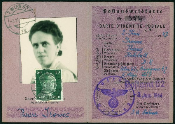 Estero - Austria - Tessera postale affrancata con 50 pfennig Reich (796) - Vienna 3.6.44
