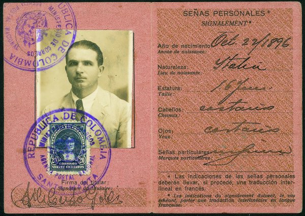 Estero - Colombia - Tessera postale affrancata 20 cent Colombo (486) - Santa Marta 4.12.35