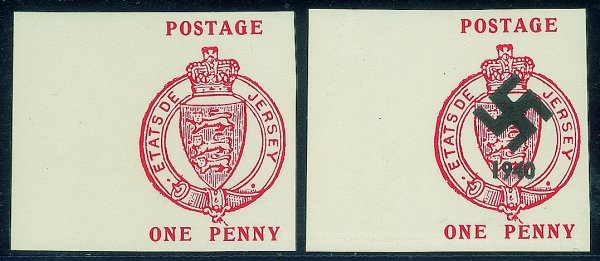 Estero - Germania - 1940 - Occupazione Tedesca del Jersey - One penny (SG JW19/20) Etats de Jersey - due valori uno soprastampato provenienti da gli unici due foglietti conosciuti