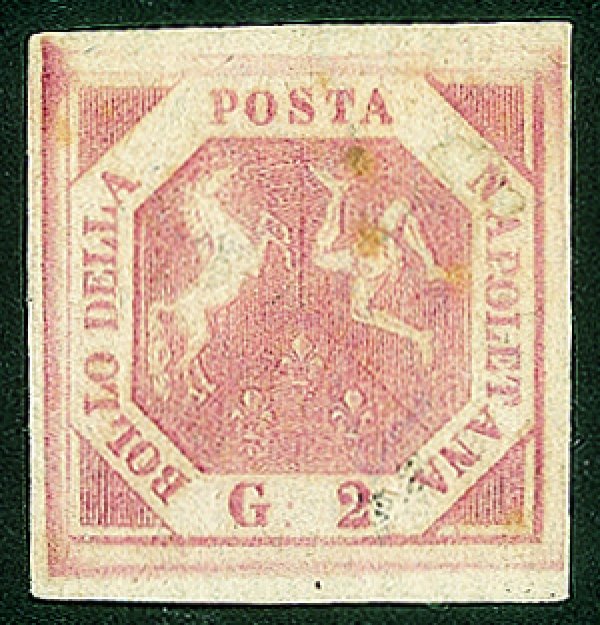 Antichi Stati Italiani - Napoli - 1858 gr. 2 rosa brunastro I tavola (5c)