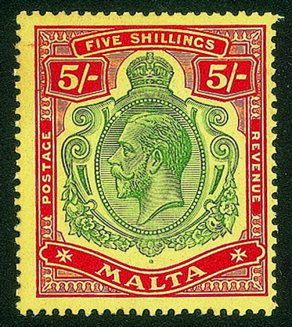 Estero - Malta - 1914/1922 - 5 scellini Giorgio V (52) - nuovo con gomma originale