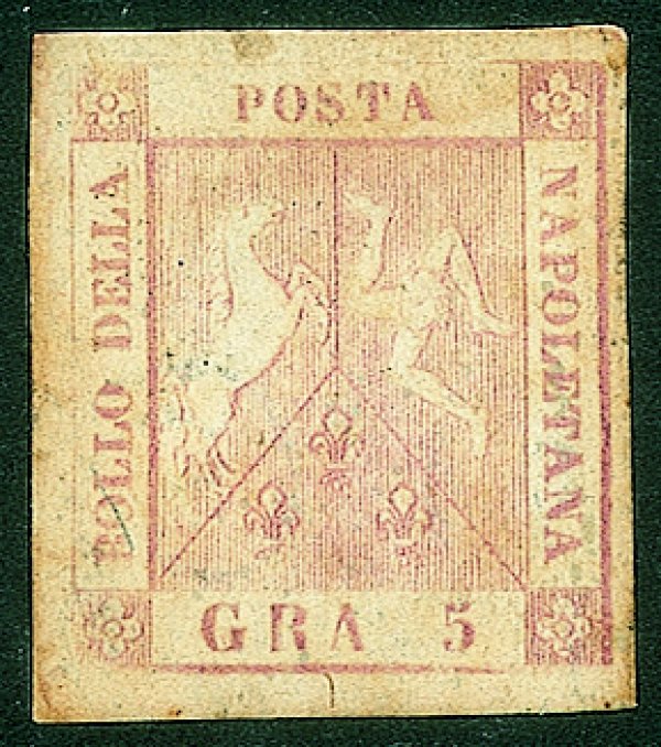 Antichi Stati Italiani - Napoli - 1858 gr.5 rosa chiaro I tavola (8c)