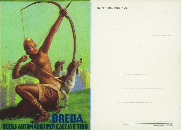 Cartoline - Pubblicitarie - Breda fucili automatici per caccia e tiro - donna e cani - illustratore Boccasile
