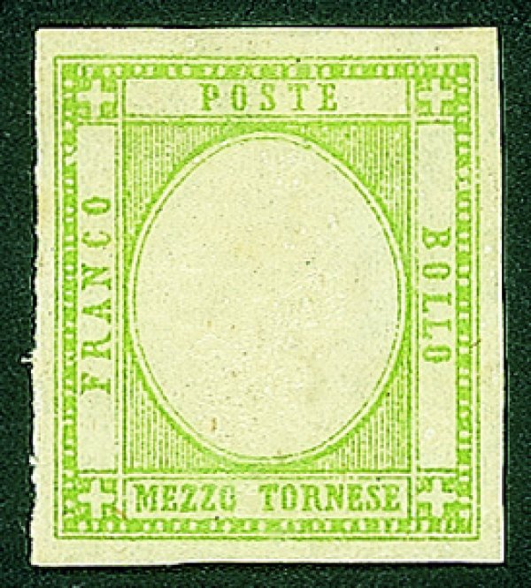 Antichi Stati Italiani - Province Napoletane - 1861 - 1/2 tornese verde (17ab) senza effige e gommato al recto