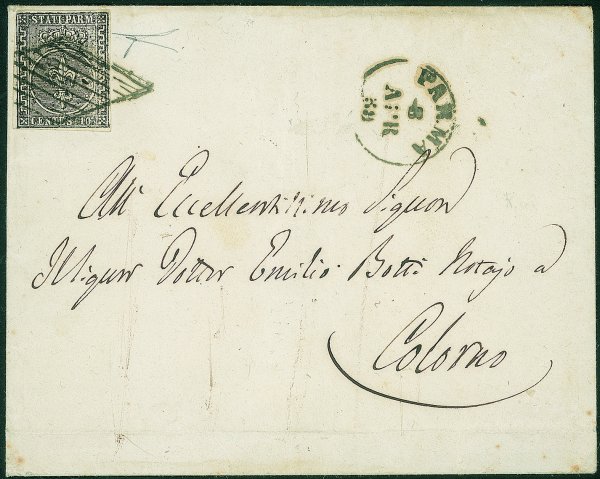 Antichi Stati Italiani - Parma - Lettera da Parma a Colorno il 8 aprile 1859 con 10 cent. bianco (Sass. 2)