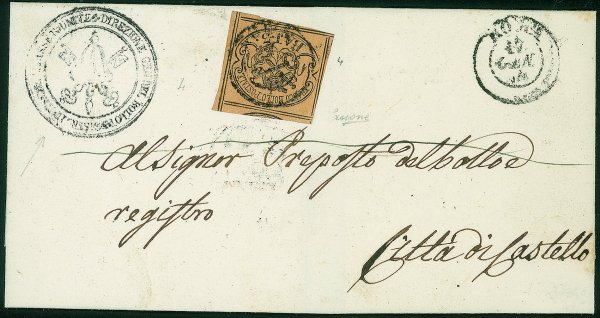 Antichi Stati Italiani - Stato Pontificio - Lettera affrancata con 3 baj (4)