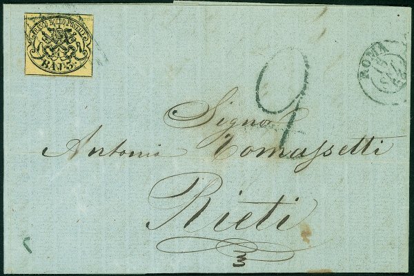Antichi Stati Italiani - Stato Pontificio - Lettera affrancata con 3 baj (4A)