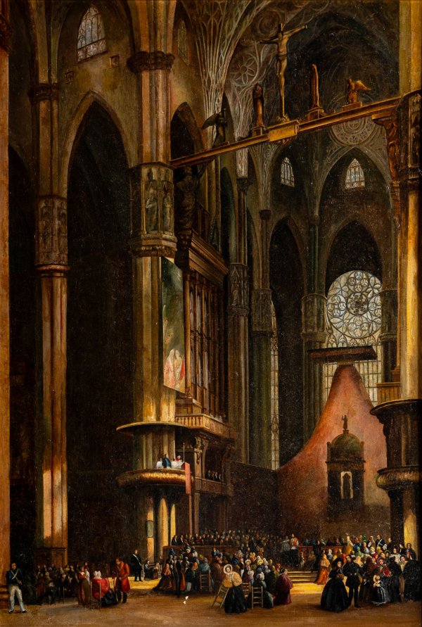 ARTISTA ITALIANO DEL XIX SECOLO - Interno del Duomo di Milano