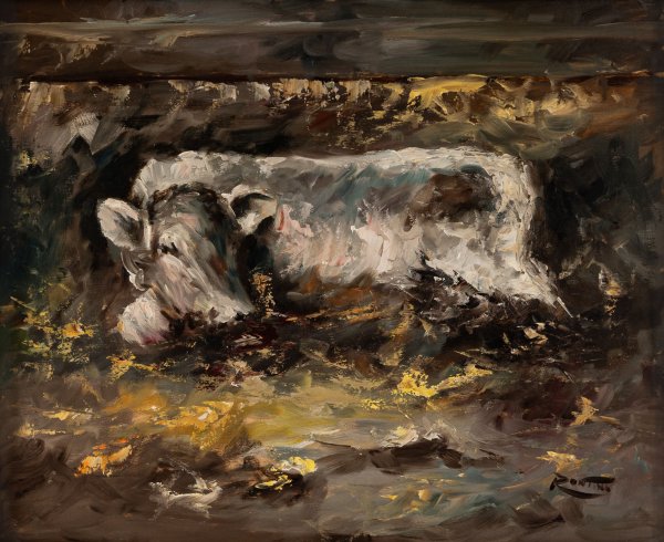 ARTISTA ITALIANO DEL XIX-XX SECOLO - Mucca a riposo