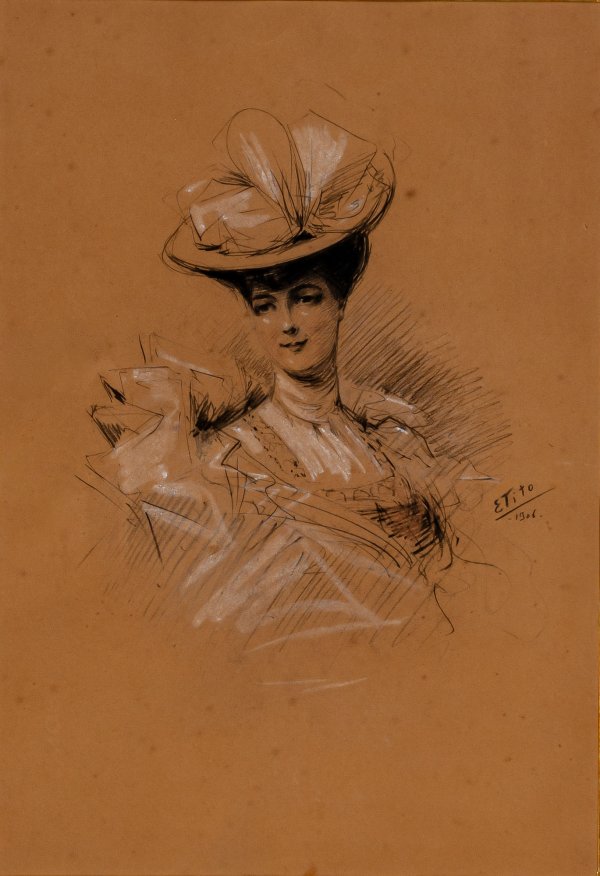 ARTISTA ITALIANO DEL XIX-XX SECOLO - Ritratto di donna con cappello