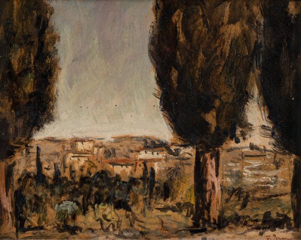 ARTISTA ITALIANO DEL XX SECOLO - Veduta con cipressi