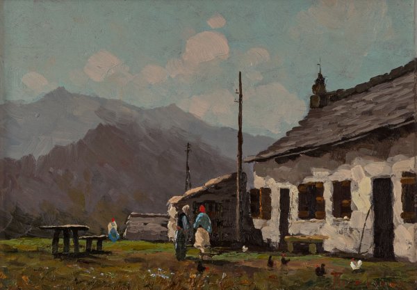 ARTISTA ITALIANO DEL XIX-XX SECOLO - Casale e contadini