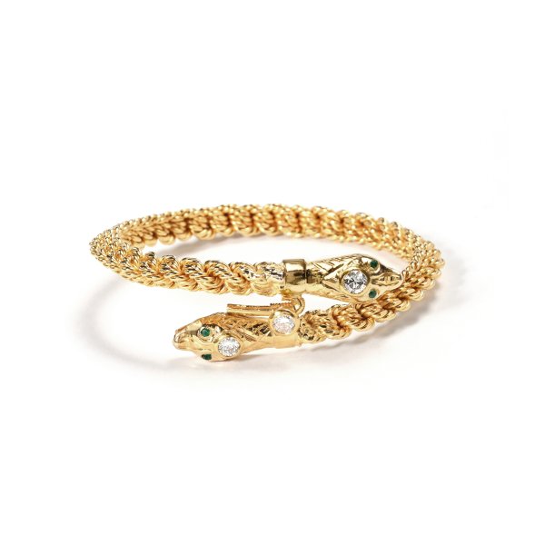 Bracciale rigido a forma di Serpente con Diamanti e Smeraldi.