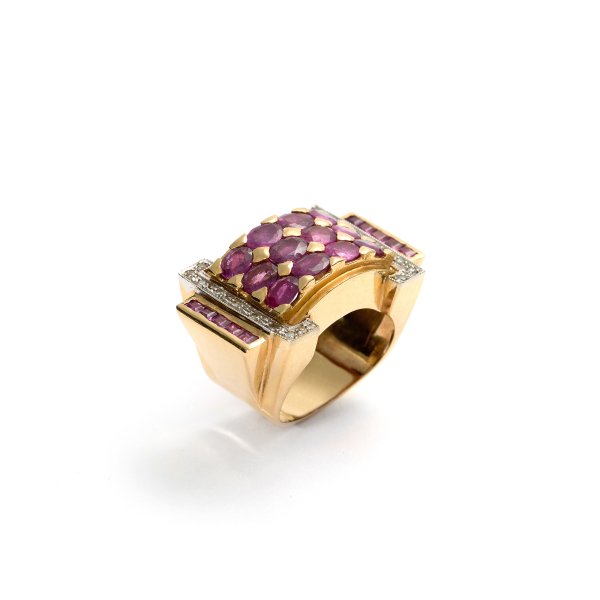 Anello a ponte con Diamanti e Rubini.