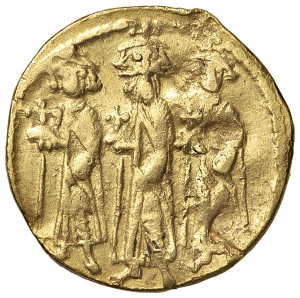 BIZANTINE - Ravenna - Eraclio, Eraclio Costantino ed Eraclona, 610 - 614
Solido - D/ Eraclio con i due figli R/ Croce potenziata su gradini - Sear 770
Oro - Gr. 4,14
Colpi
MB