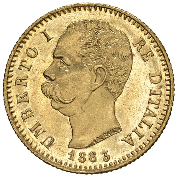 SAVOIA - Regno d'Italia - Umberto I, 1878 - 1900
20 Lire Stemma - 1883 - Gig. 13
Oro
SPL+/q.FDC