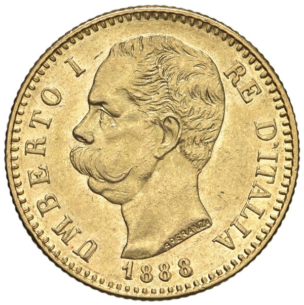 SAVOIA - Regno d'Italia - Umberto I, 1878 - 1900
20 Lire Stemma - 1888 - Gig. 17
Oro
q.SPL