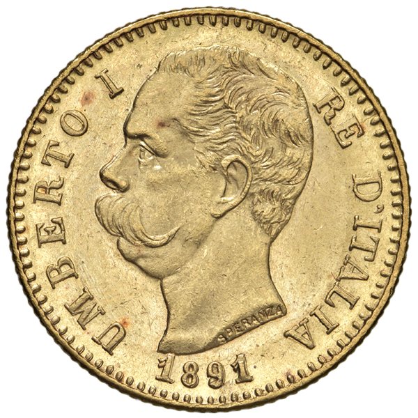 SAVOIA - Regno d'Italia - Umberto I, 1878 - 1900
20 Lire Stemma - 1891 - Gig. 20
Oro
SPL+